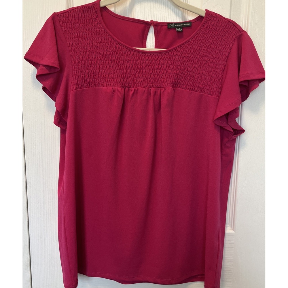 Adrianna Papell Womens Hot Pink Smocked Flutter Sleeve Blouse AD1S300660 Medium